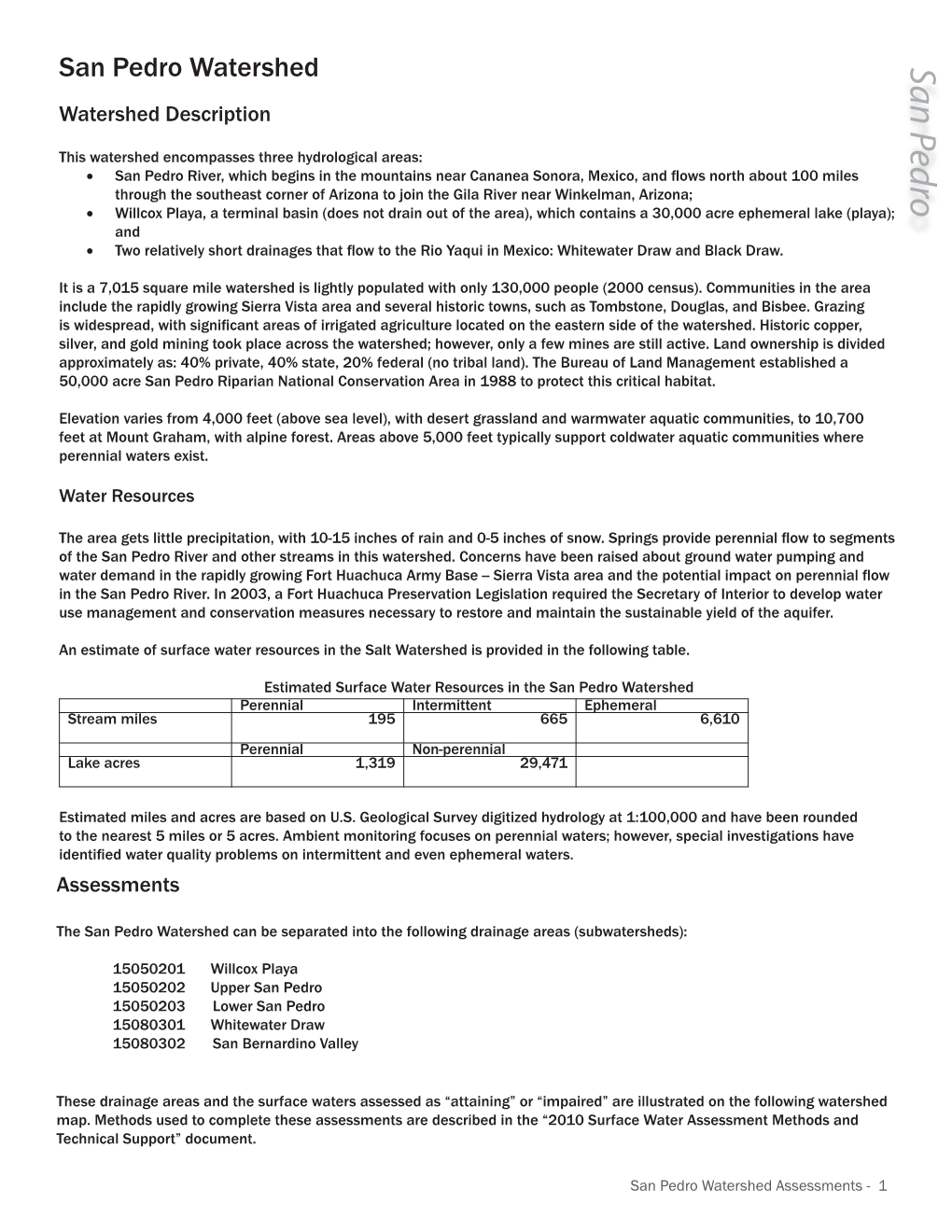 San Pedro Watershed Assessments