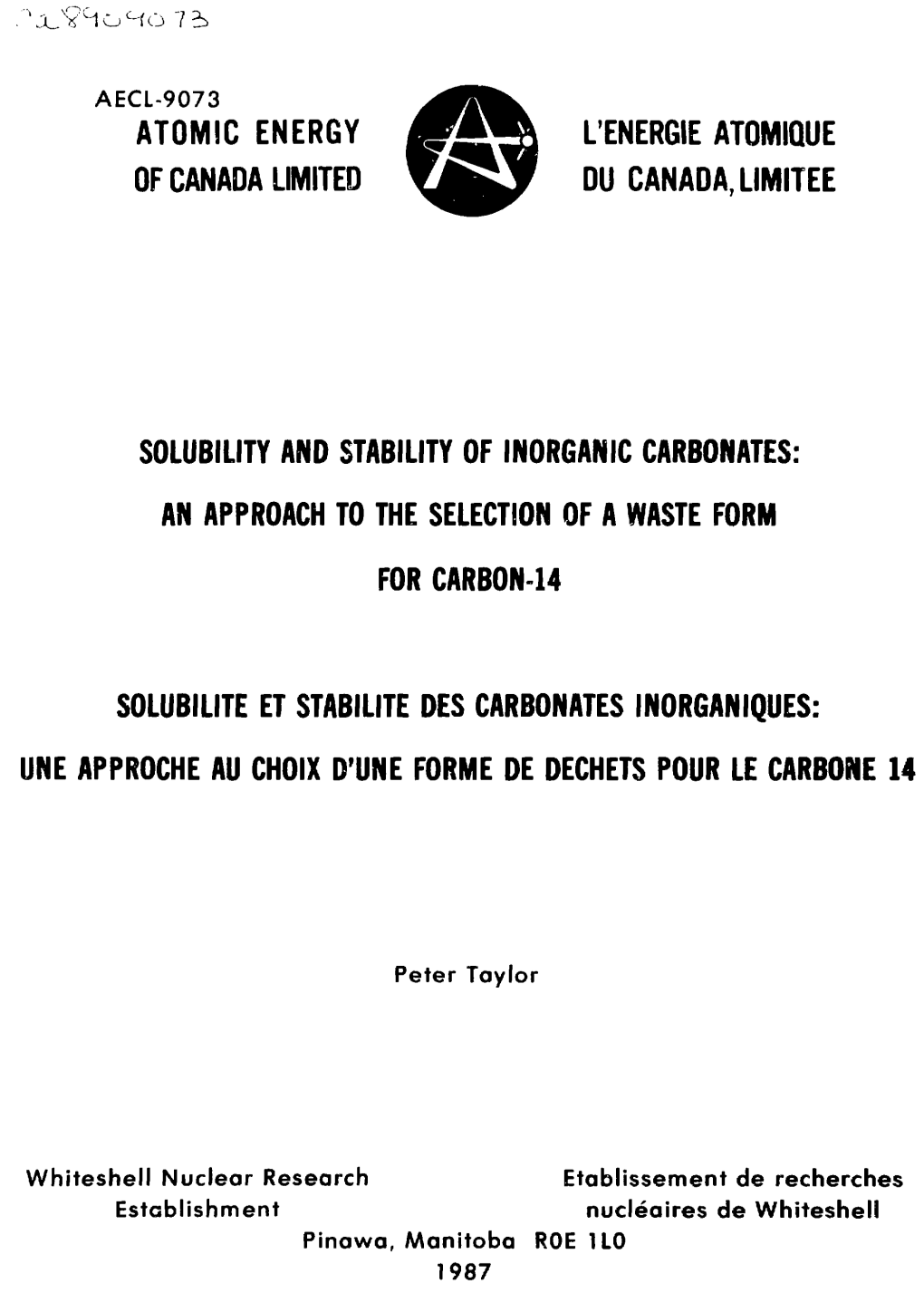 Solubility and Stability of Inorganic Carbonates: an Approach to the Selection of a Waste Form for Carbon 14