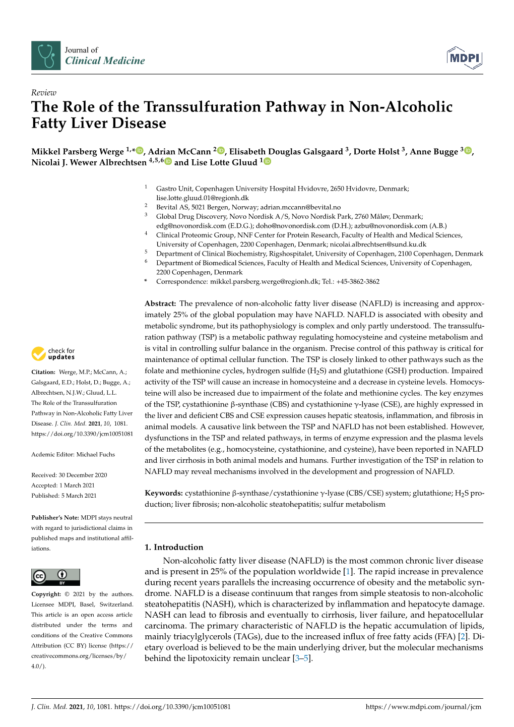 The Role of the Transsulfuration Pathway in Non-Alcoholic Fatty Liver Disease