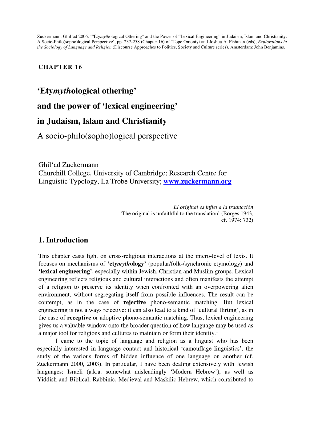 Lexical Engineering” in Judaism, Islam and Christianity
