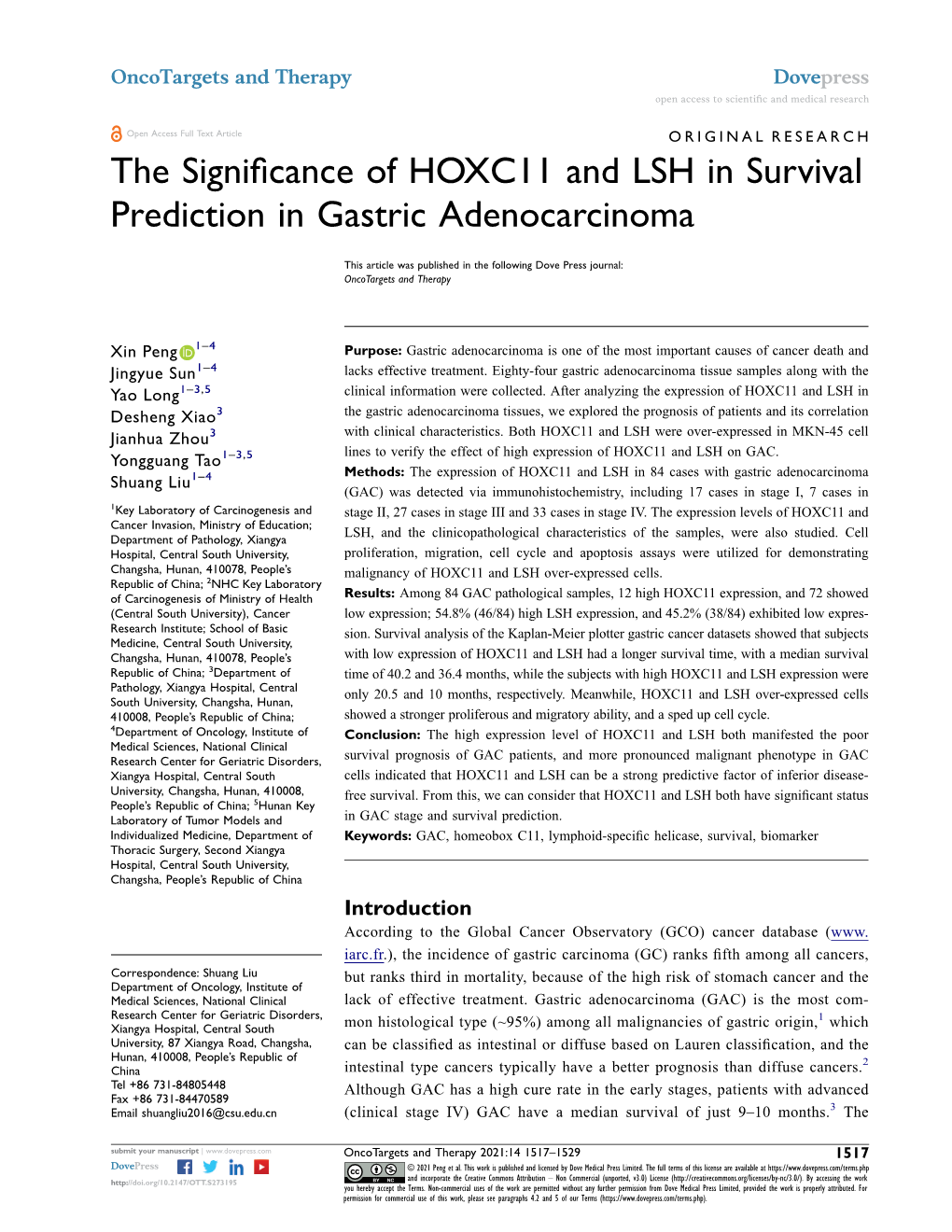 The Significance of HOXC11 and LSH in Survival Prediction in Gastric Adenocarcinoma