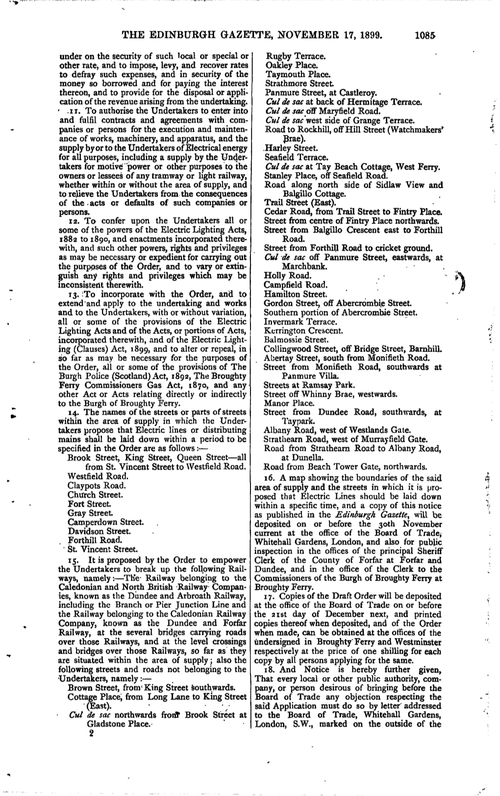 THE EDINBURGH GAZETTE, NOVEMBER 17, 1899. 1085 Under on the Security of Such Local Or Special Or Rugby Terrace