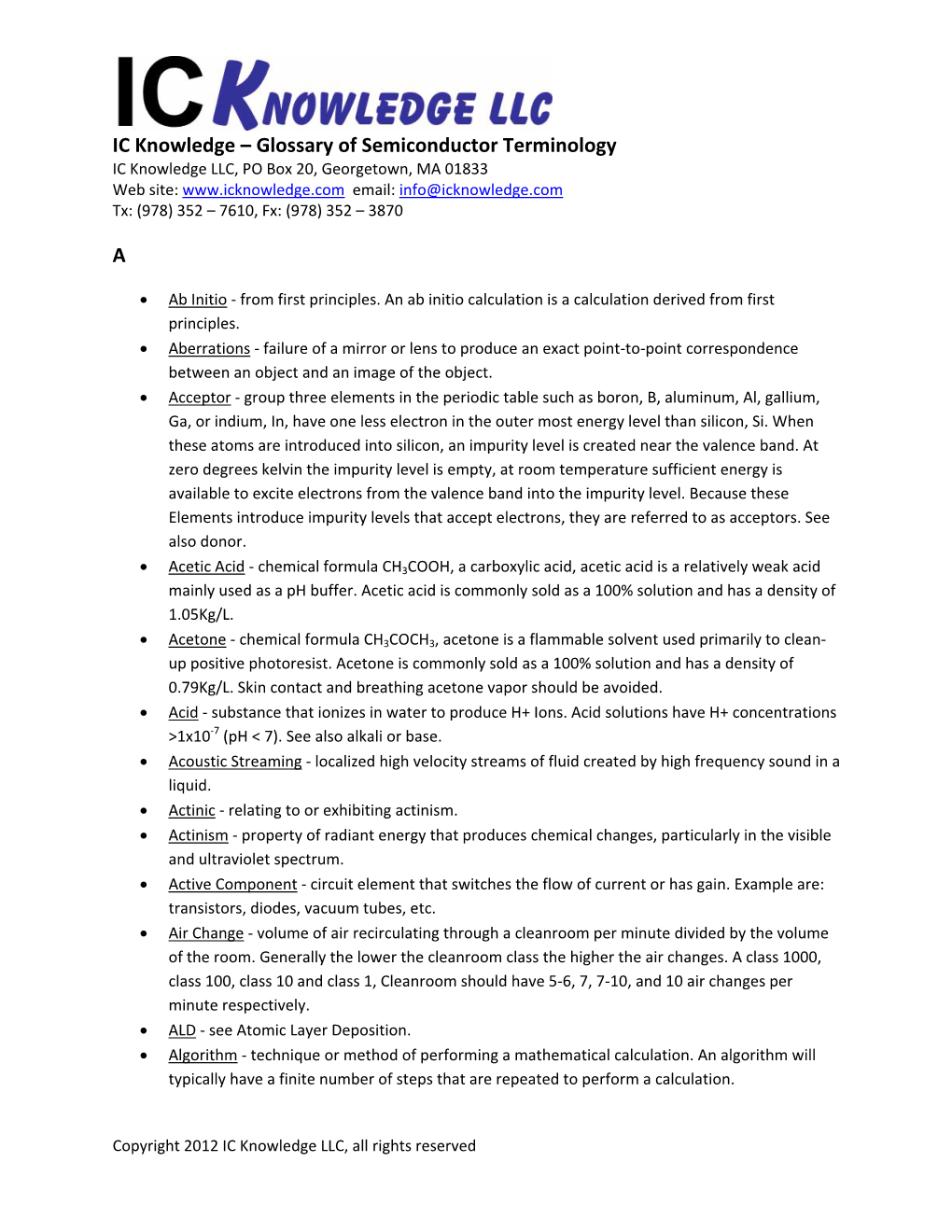 Glossary of Semiconductor Terminology A