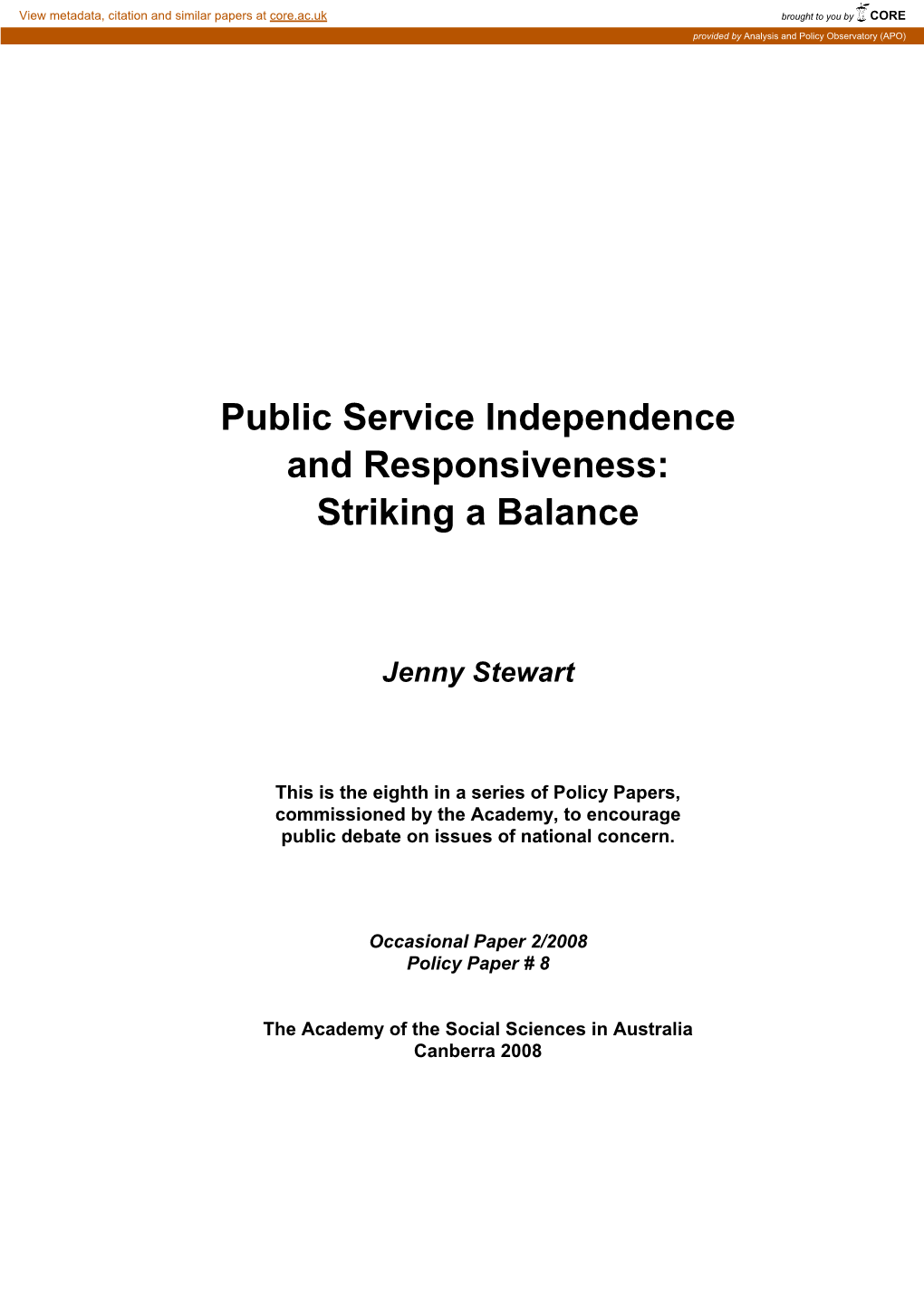 Public Service Independence and Responsiveness: Striking a Balance