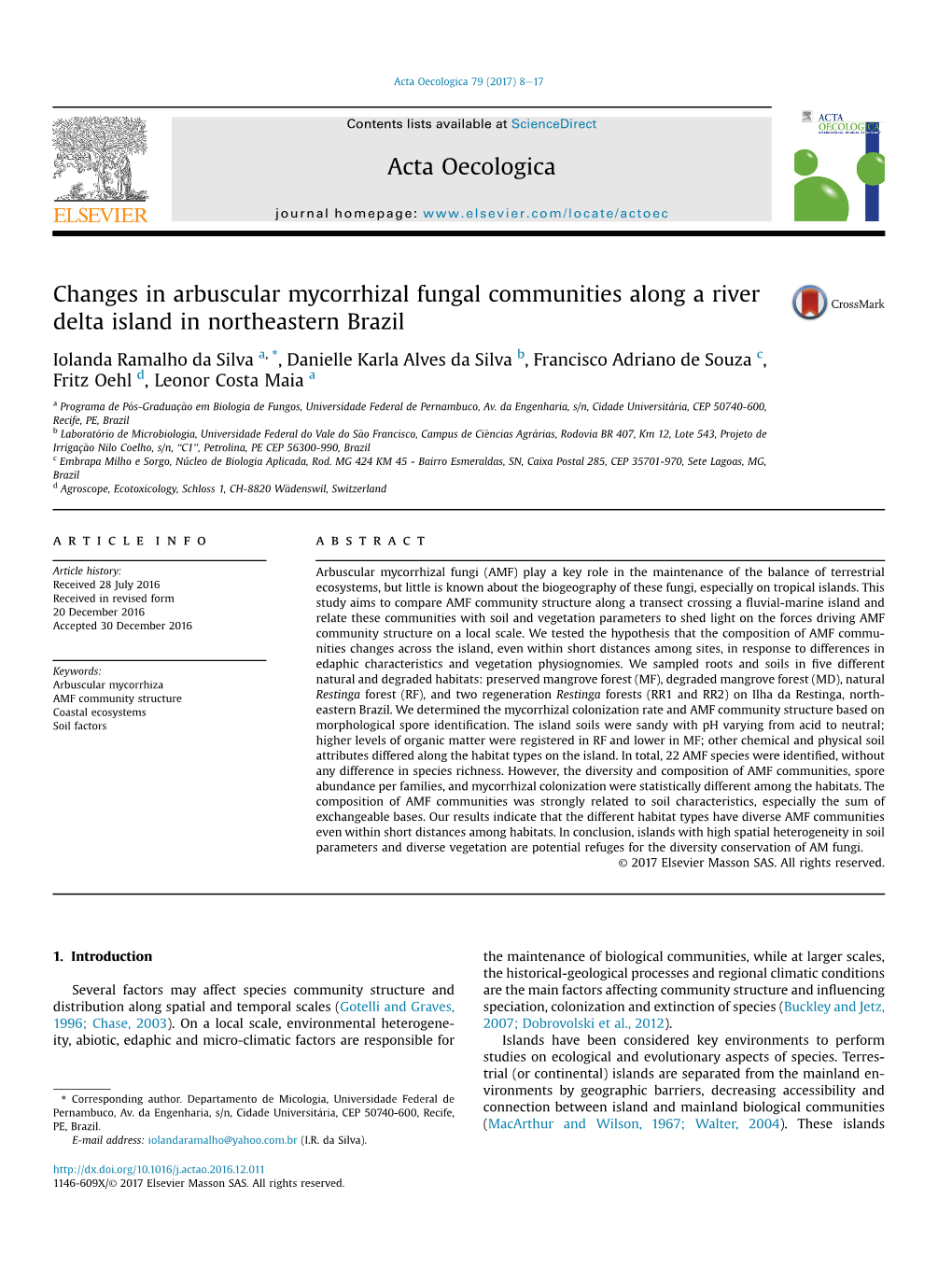 Changes in Arbuscular Mycorrhizal Fungal Communities Along a River Delta Island in Northeastern Brazil