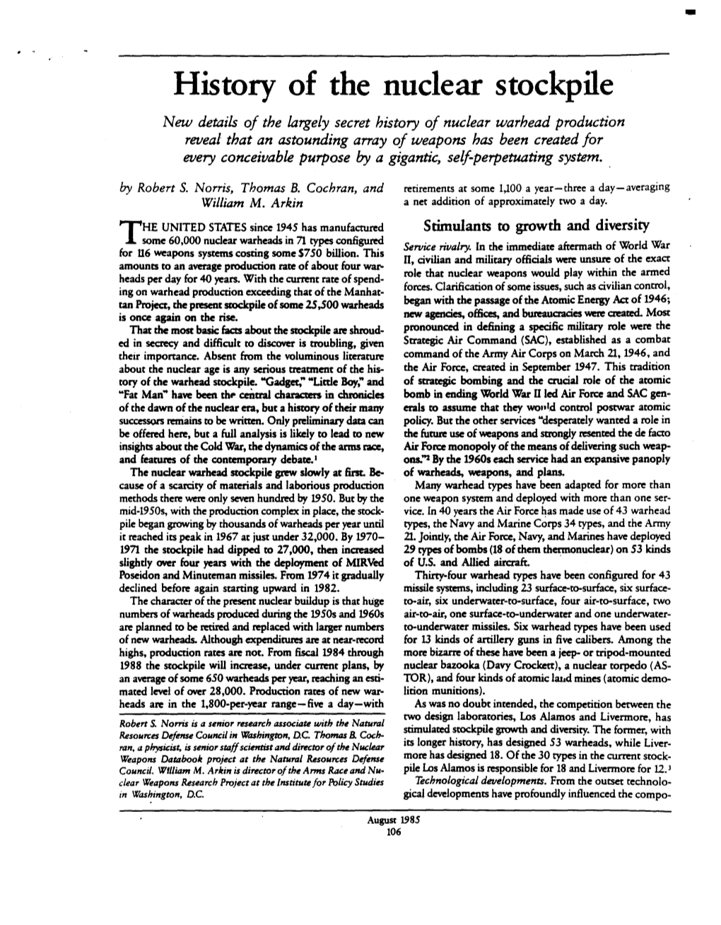 History of the Nuclear Stockpile