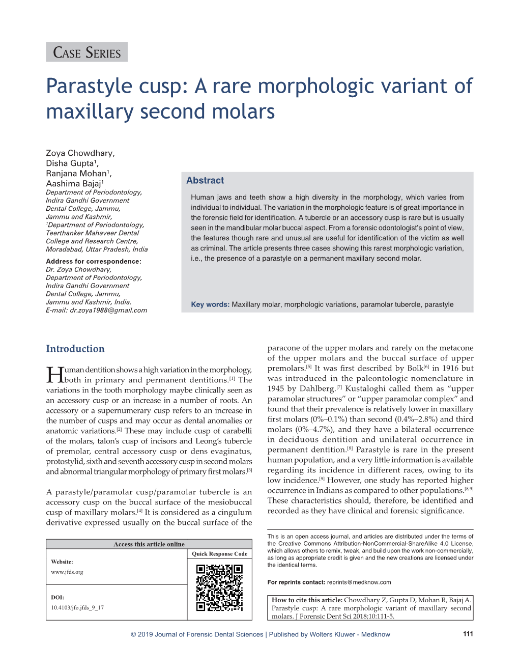 Parastyle Cusp: a Rare Morphologic Variant of Maxillary Second Molars