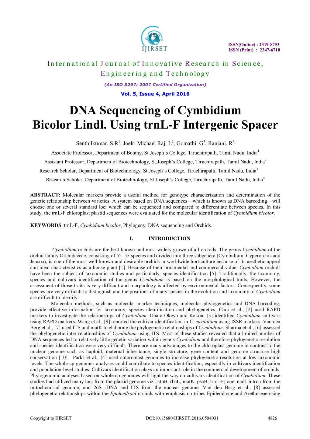 DNA Sequencing of Cymbidium Bicolor Lindl. Using Trnl-F Intergenic Spacer