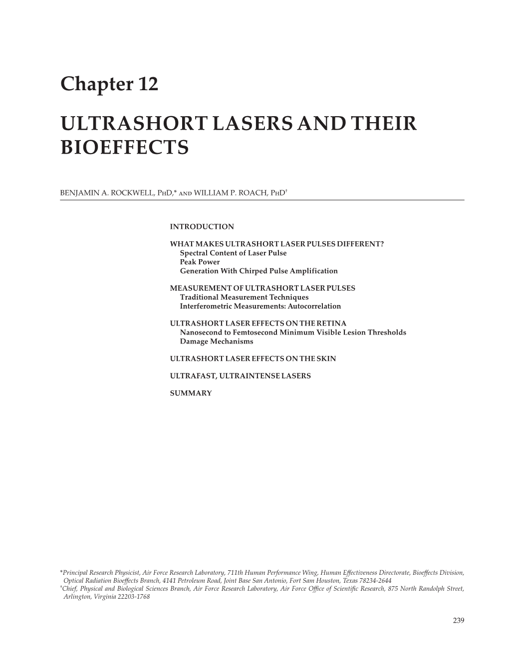 Chapter 12 ULTRASHORT LASERS and THEIR BIOEFFECTS