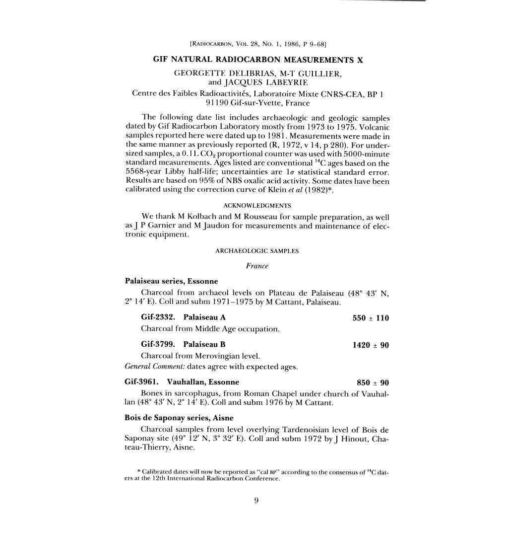 And JACQUES LABEYRIE Dated by Gif Radiocarbon Laboratory Mostly from 1973 to 1975. Volcanic Samples Reported Here Were Dated Up