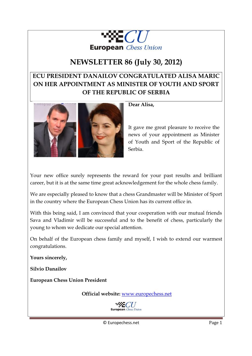 NEWSLETTER 86 (July 30, 2012)