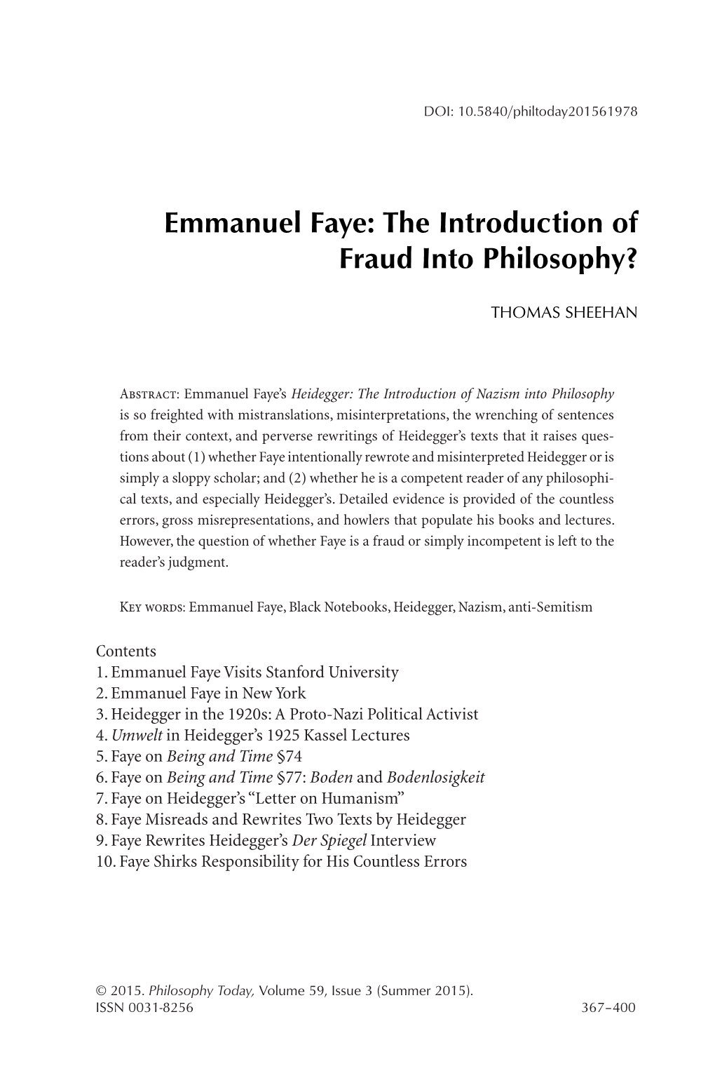 Emmanuel Faye: the Introduction of Fraud Into Philosophy?