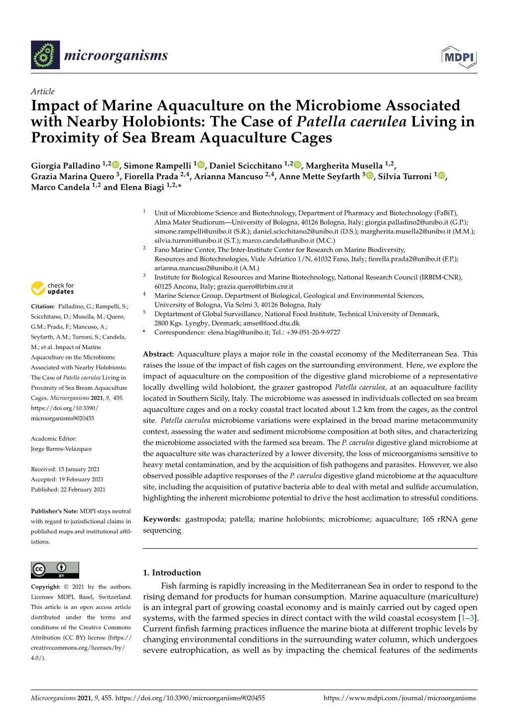 Impact of Marine Aquaculture on the Microbiome Associated with Nearby Holobionts: the Case of Patella Caerulea Living in Proximity of Sea Bream Aquaculture Cages