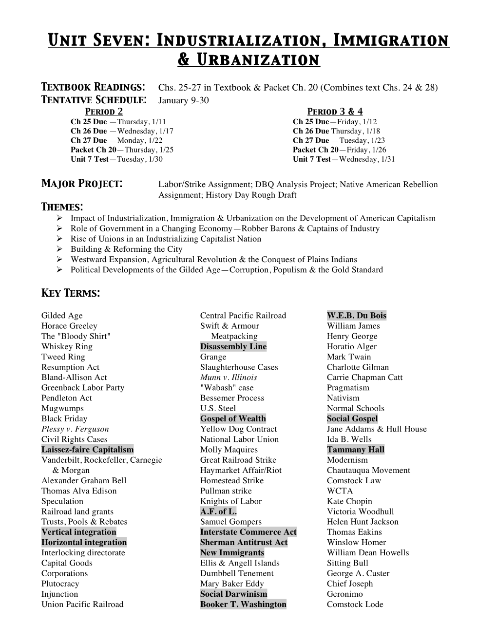 Unit Seven: Industrialization, Immigration & Urbanization