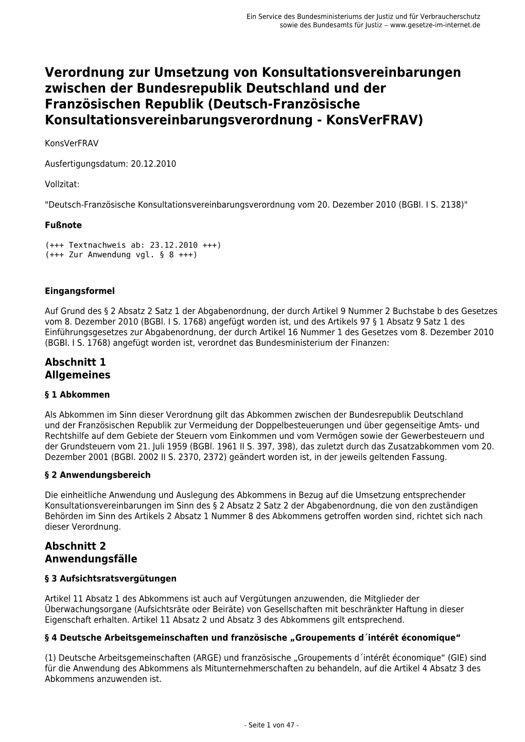 Verordnung Zur Umsetzung Von Konsultationsvereinbarungen