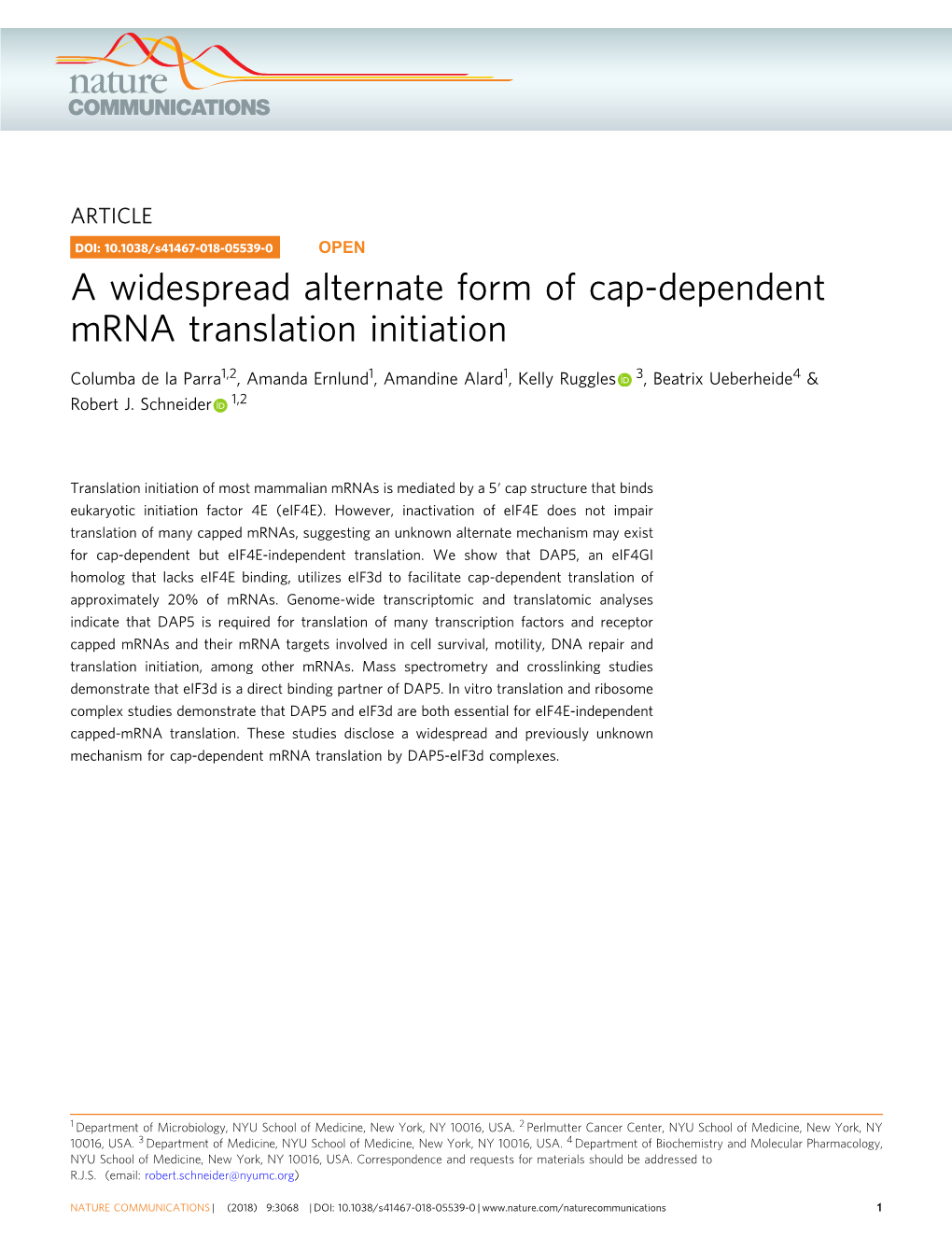 A Widespread Alternate Form of Cap-Dependent Mrna Translation Initiation