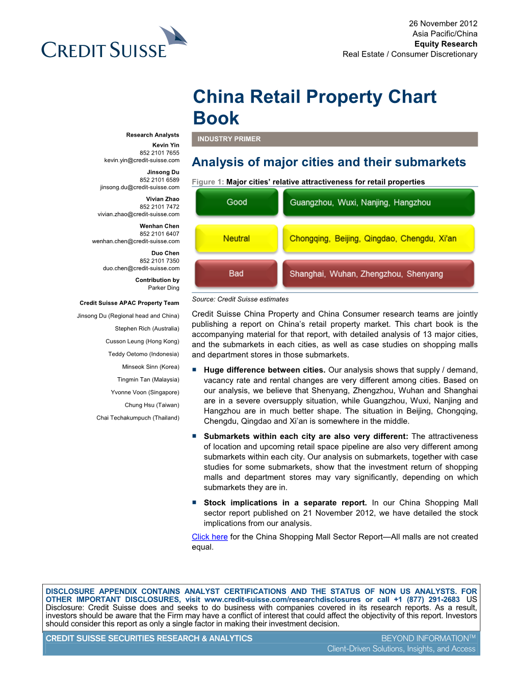 China Retail Property Chart Book Research Analysts INDUSTRY PRIMER