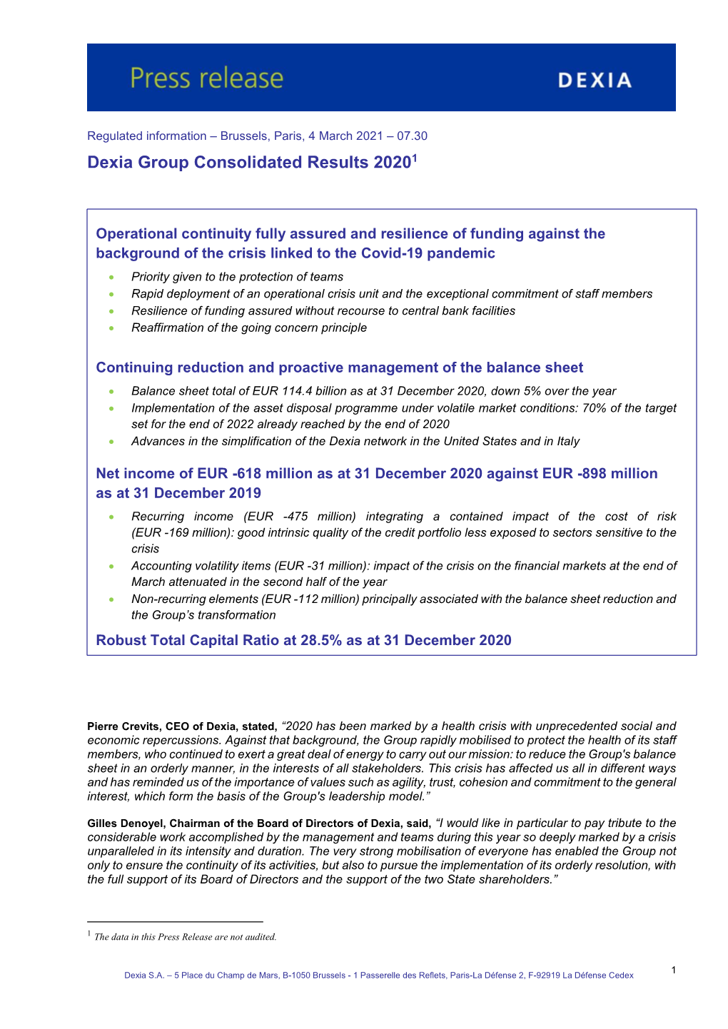 Dexia Group Consolidated Results 20201