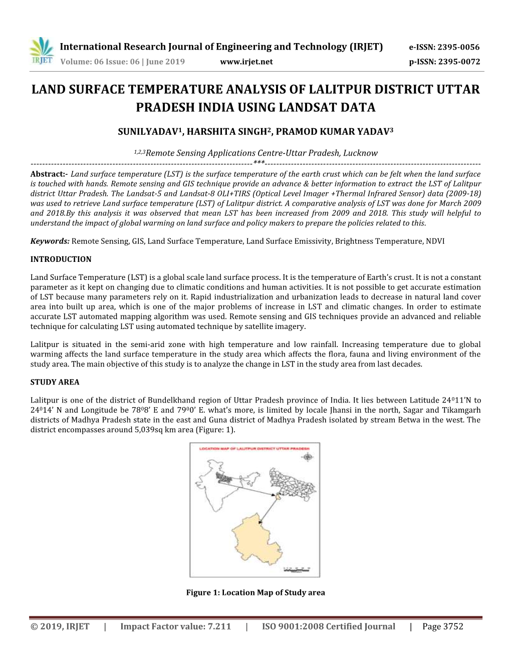 Land Surface Temperature Analysis of Lalitpur District Uttar Pradesh India Using Landsat Data