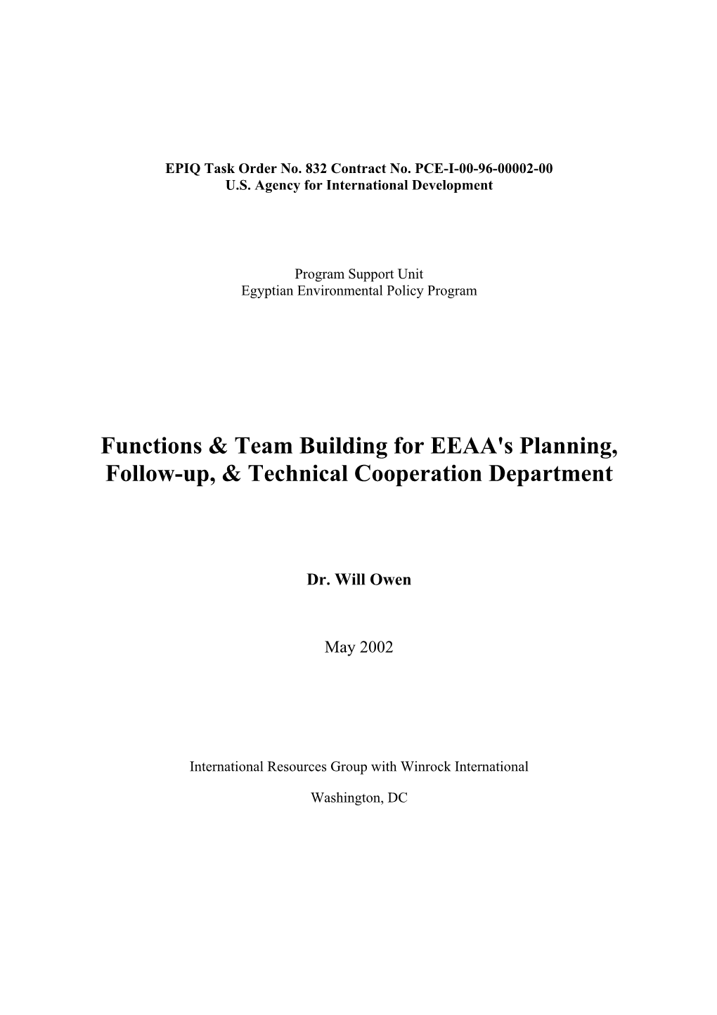 Functions & Team Building for EEAA's Planning, Follow-Up, & Technical Cooperation Department