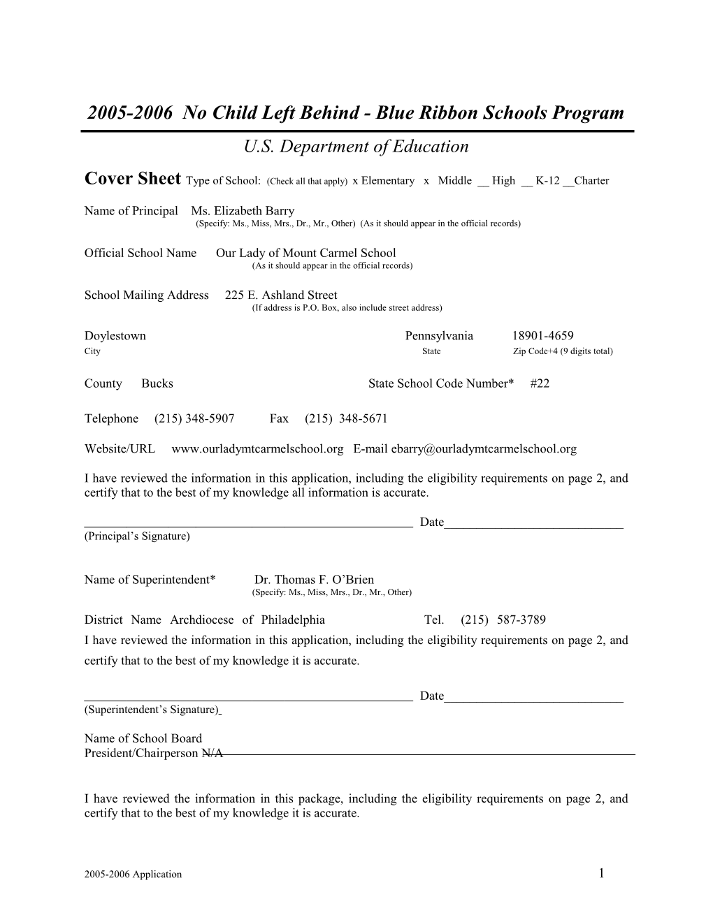 Application: 2005-2006, No Child Left Behind - Blue Ribbon Schools Program (Msword) s6