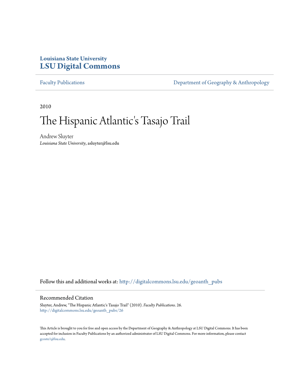 The Hispanic Atlantic's Tasajo Trail