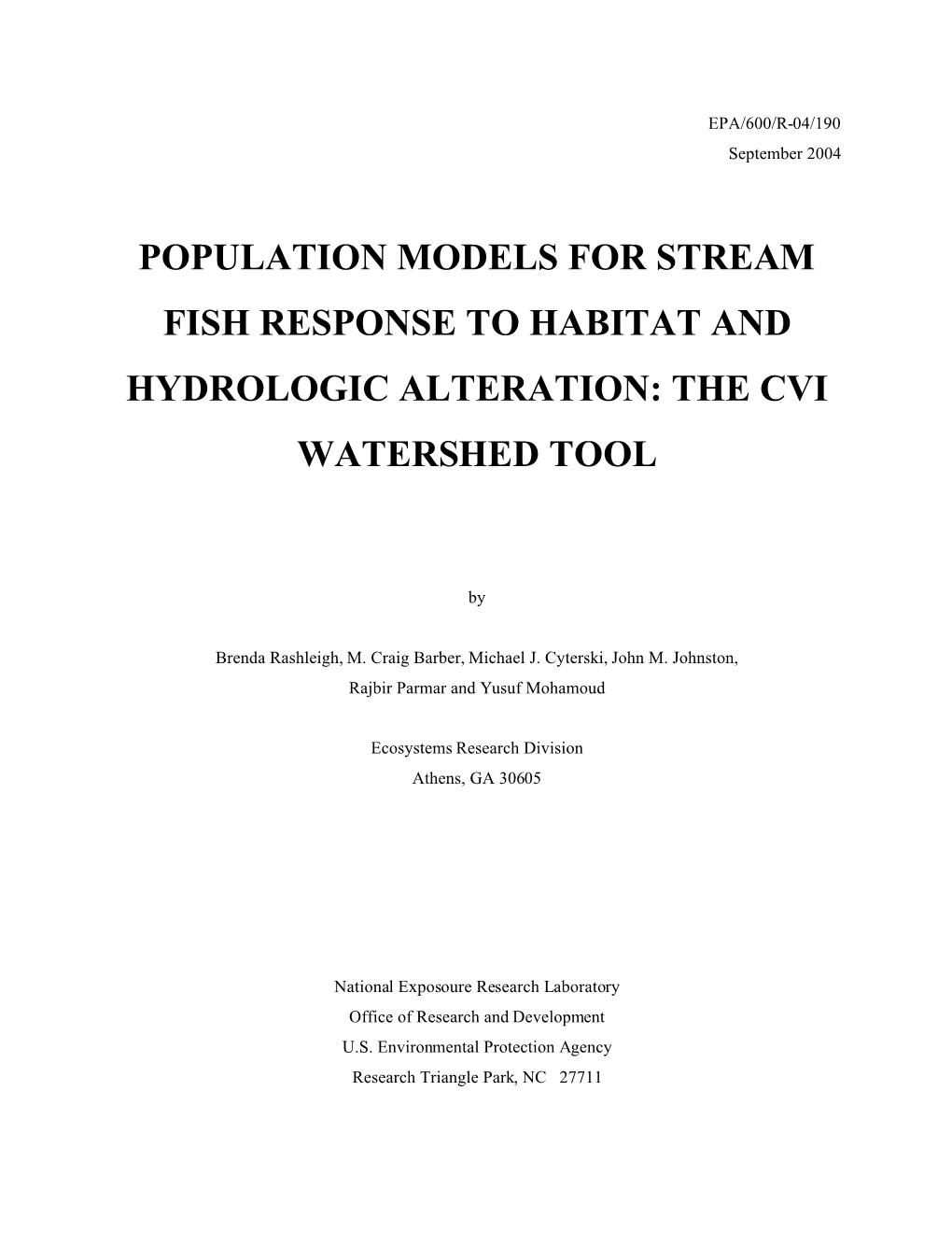 Population Models for Stream Fish Response to Habitat and Hydrologic Alteration: the Cvi Watershed Tool