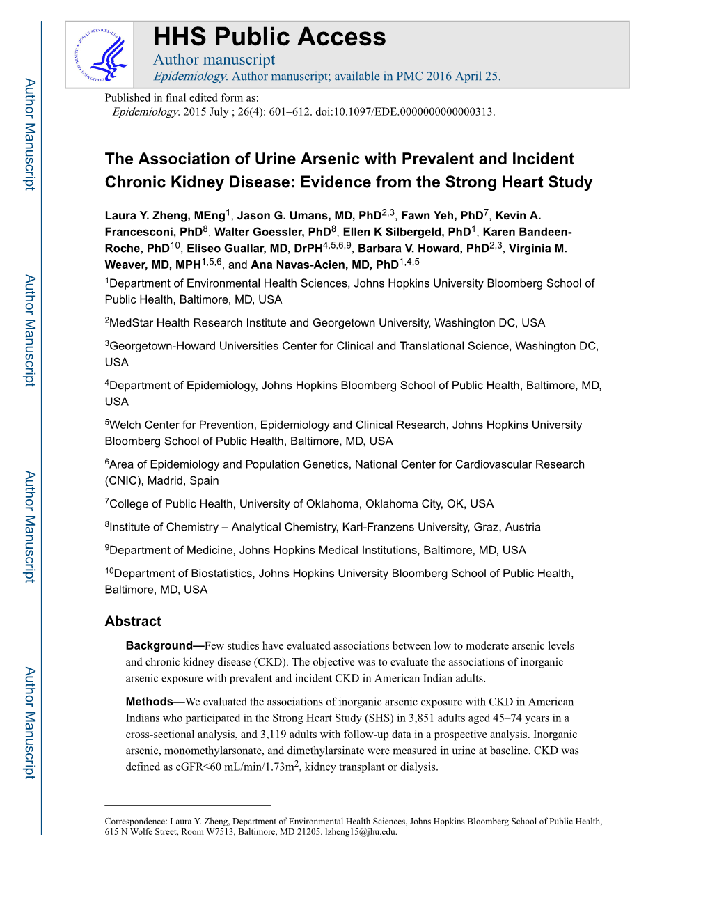 The Association of Urine Arsenic with Prevalent and Incident Chronic Kidney Disease: Evidence from the Strong Heart Study