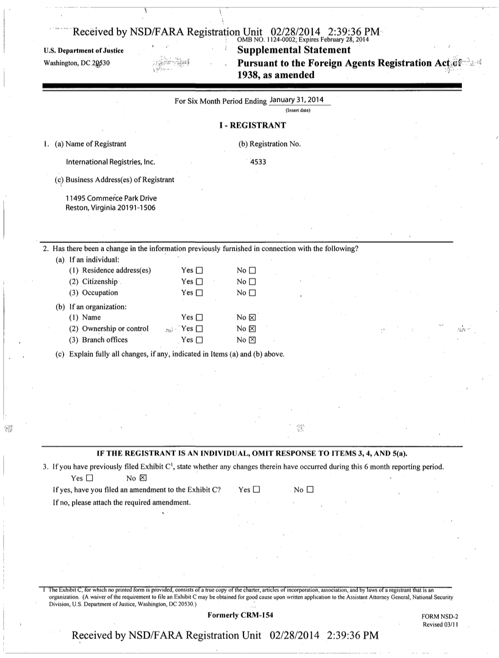 Received by NSD/FARA Registration Unit 02/28/2014 2:39:36 PM OMB NO