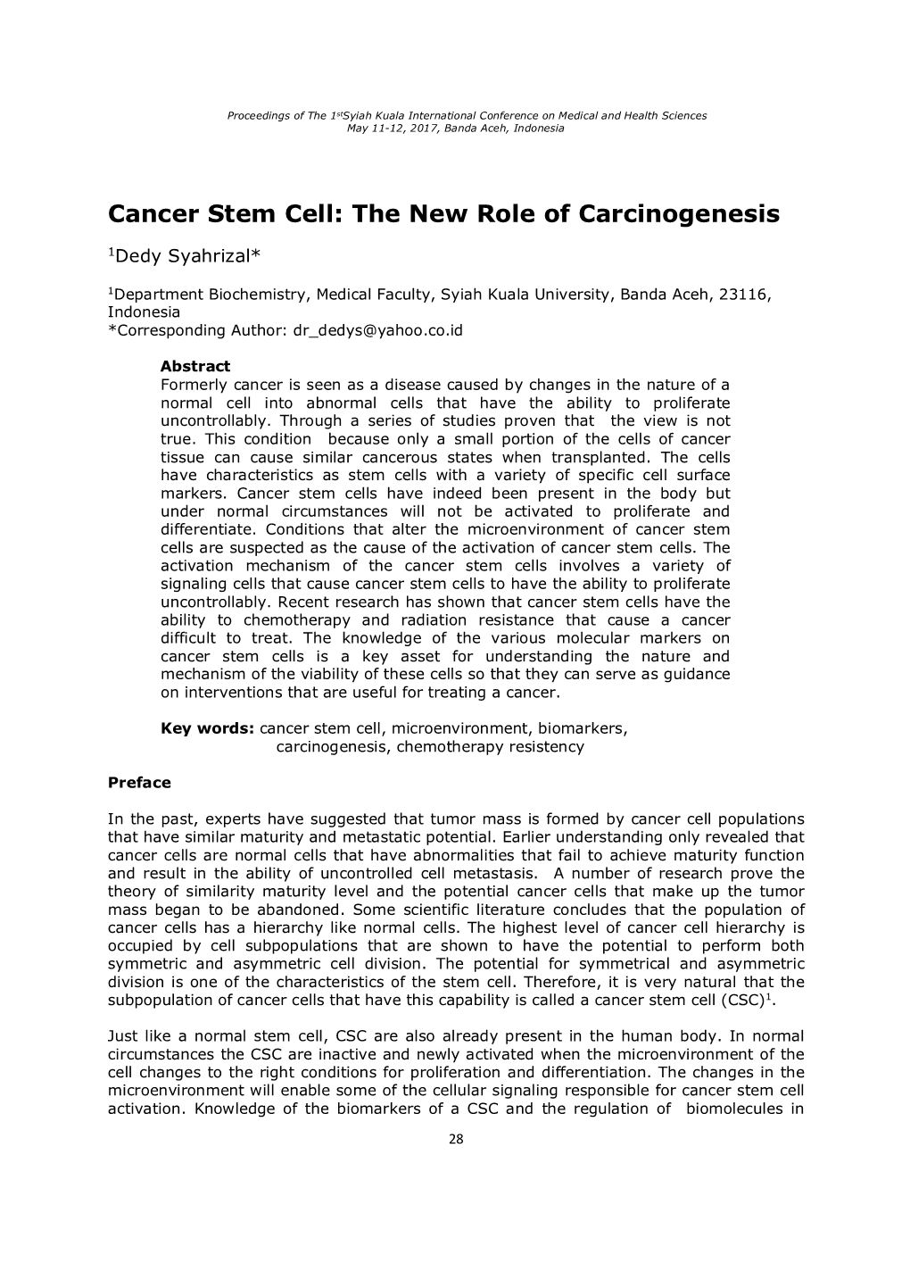 Cancer Stem Cell: the New Role of Carcinogenesis