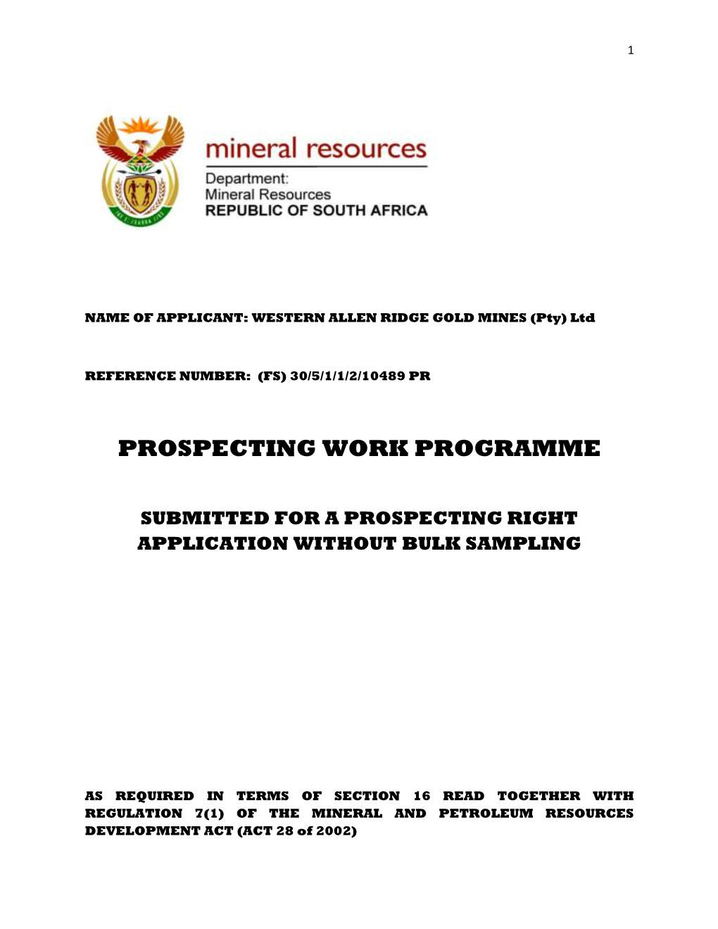 Prospecting Work Programme