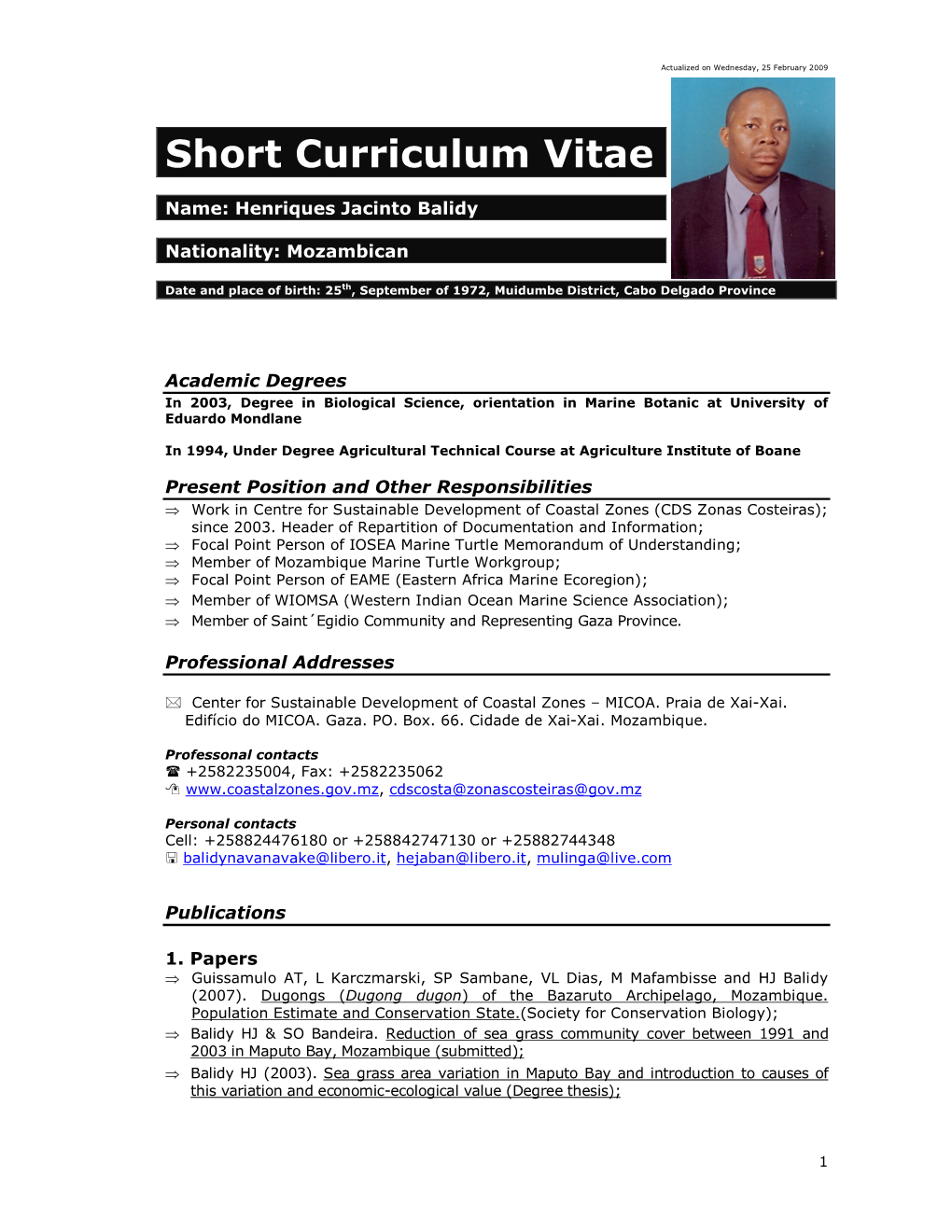 Short Curriculum Vitae