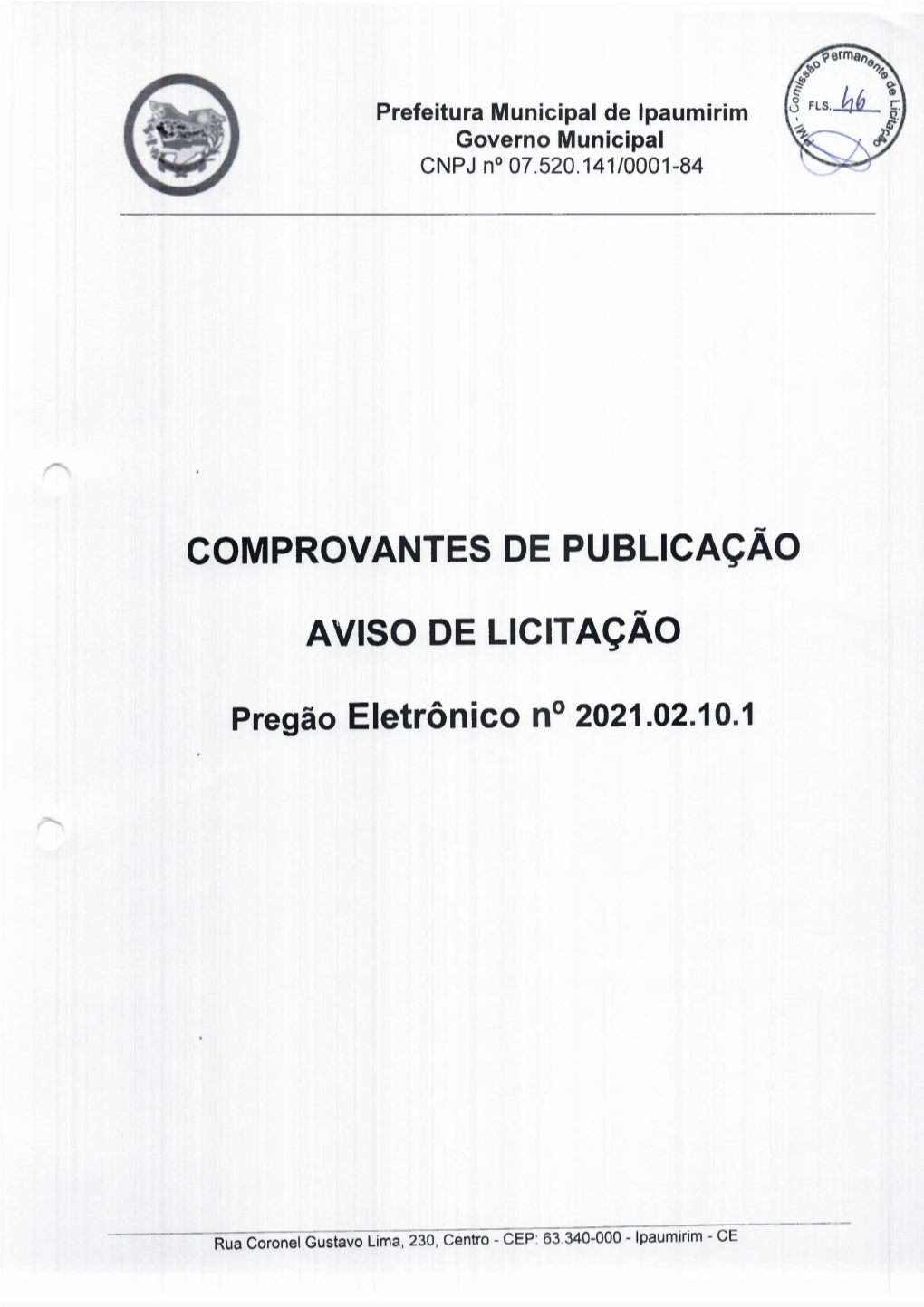 Comprovantes De Publicação Aviso De Licitação