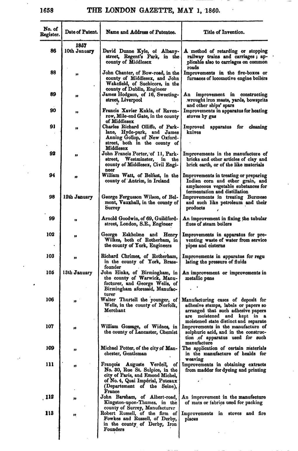 The London Gazette, May 1, 1860