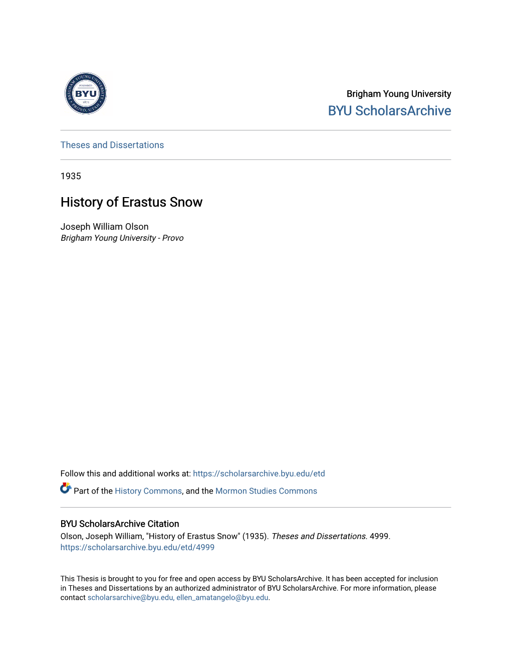 History of Erastus Snow