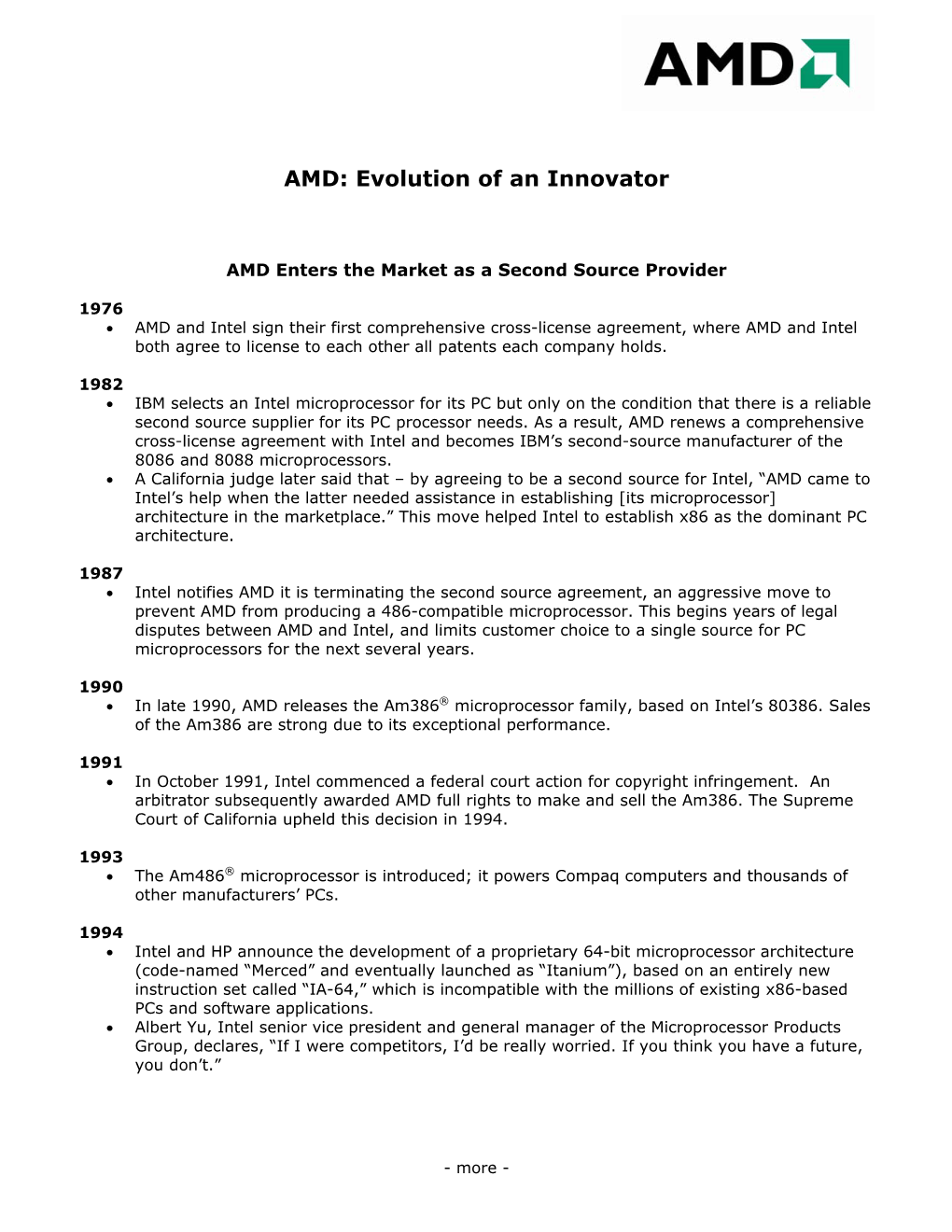 AMD: Evolution of an Innovator