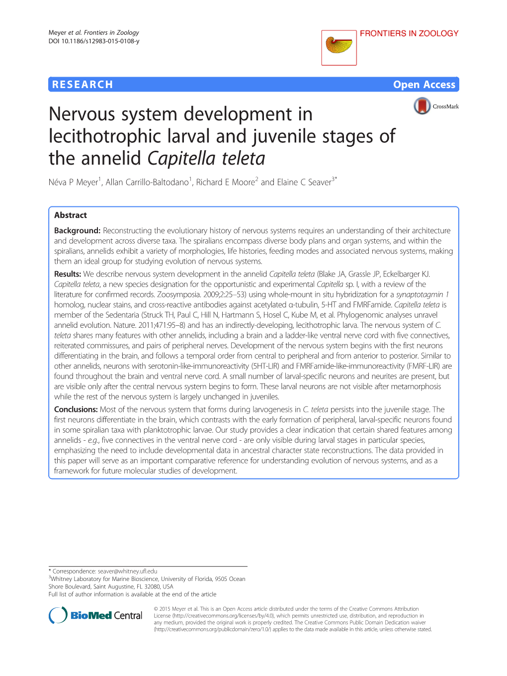 Nervous System Development in Lecithotrophic Larval and Juvenile