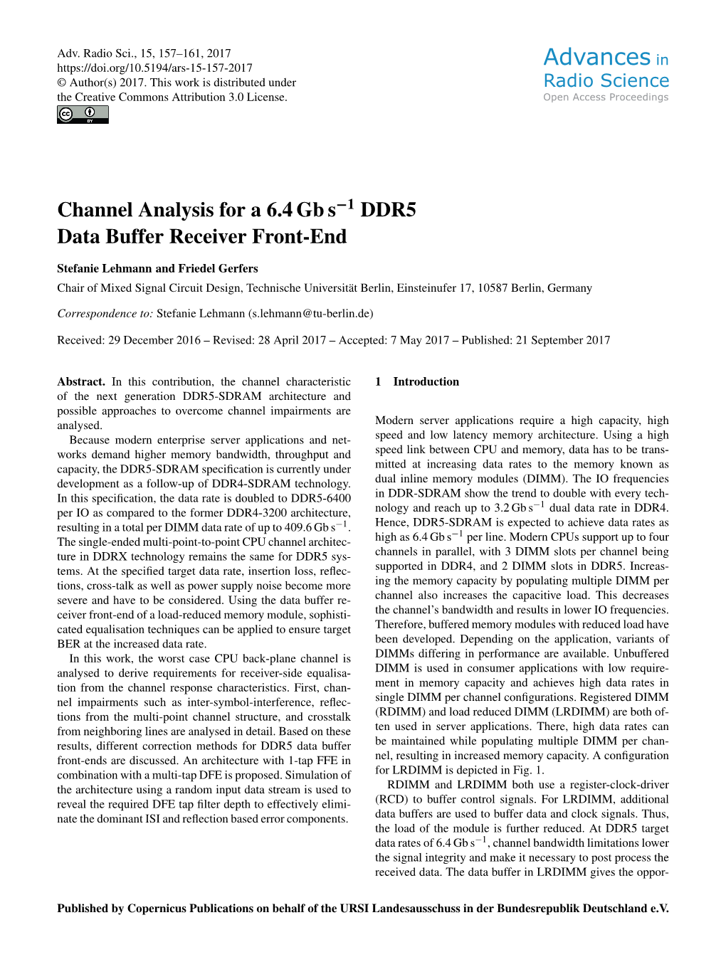 Channel Analysis for a 6.4 Gb S−1 DDR5 Data Buffer Receiver Front-End