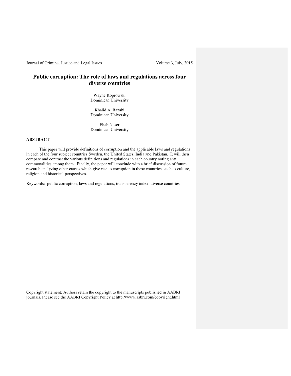 Public Corruption: the Role of Laws and Regulations Across Four Diverse Countries