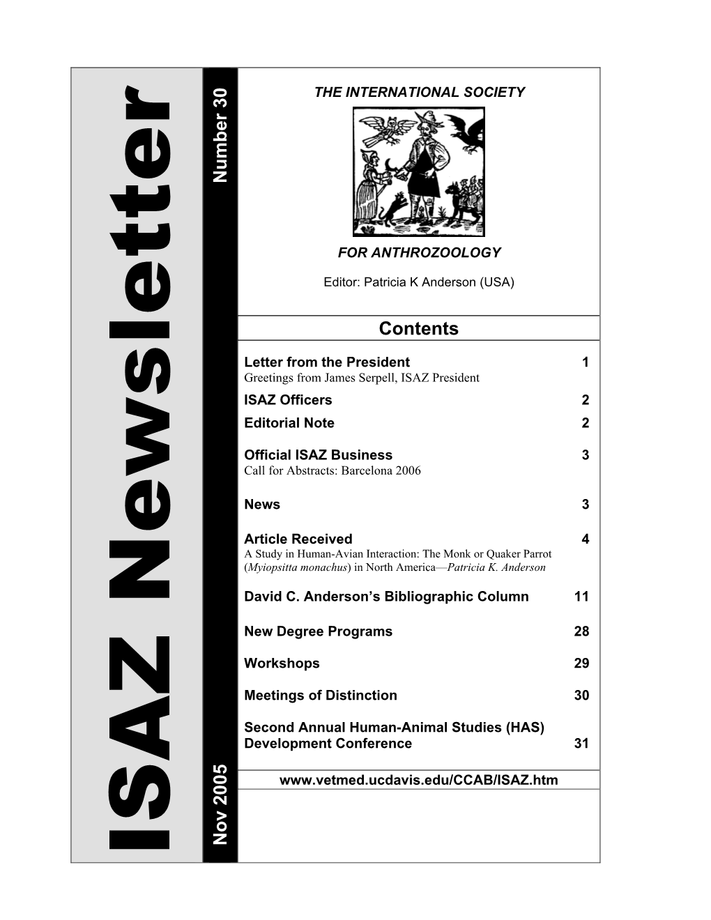 ISAZ Newsletter Number 30, November 2005