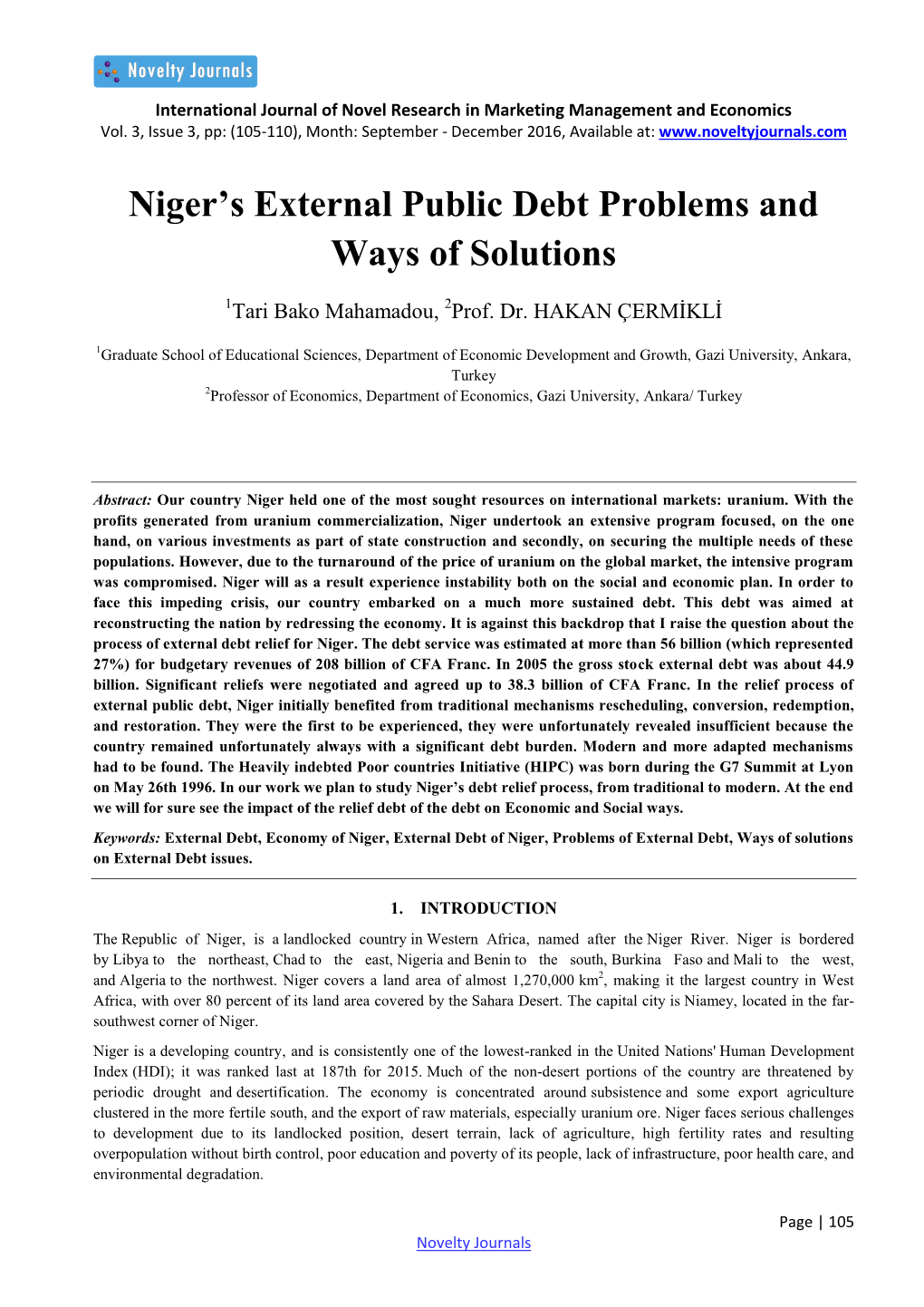 Niger's External Public Debt Problems and Ways of Solutions