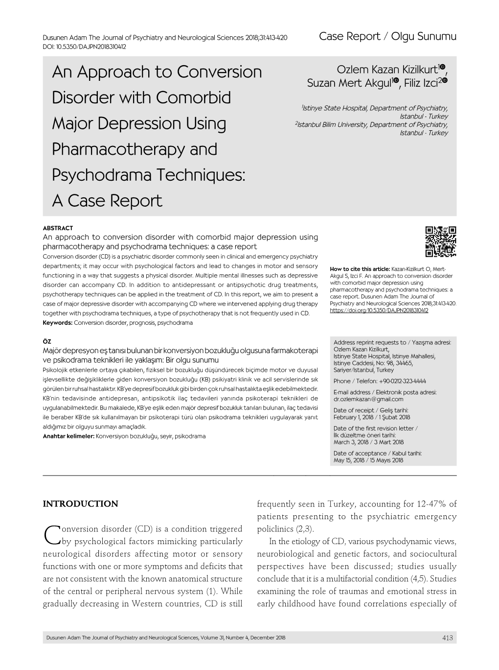 An Approach to Conversion Disorder with Comorbid Major Depression