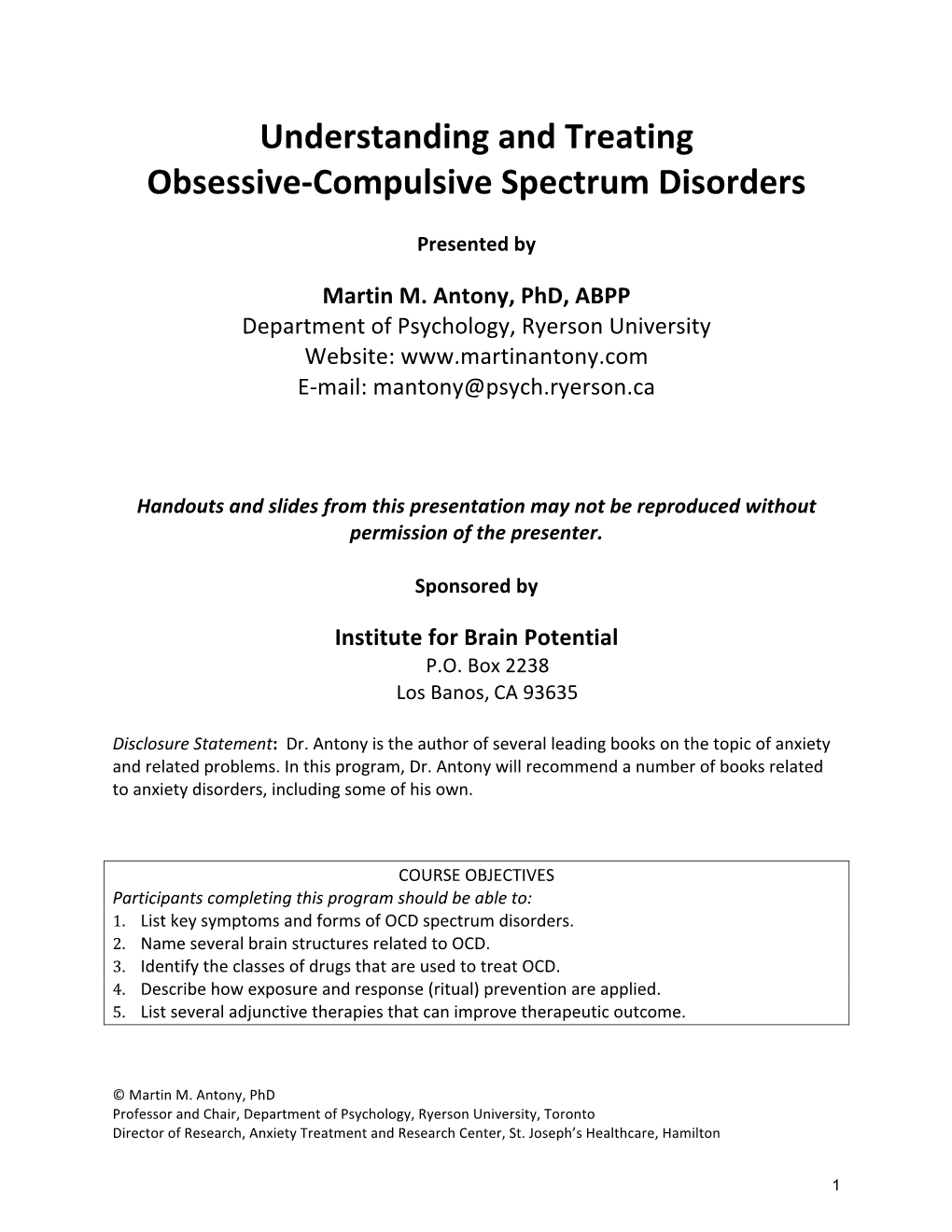 Compulsive Spectrum Disorders
