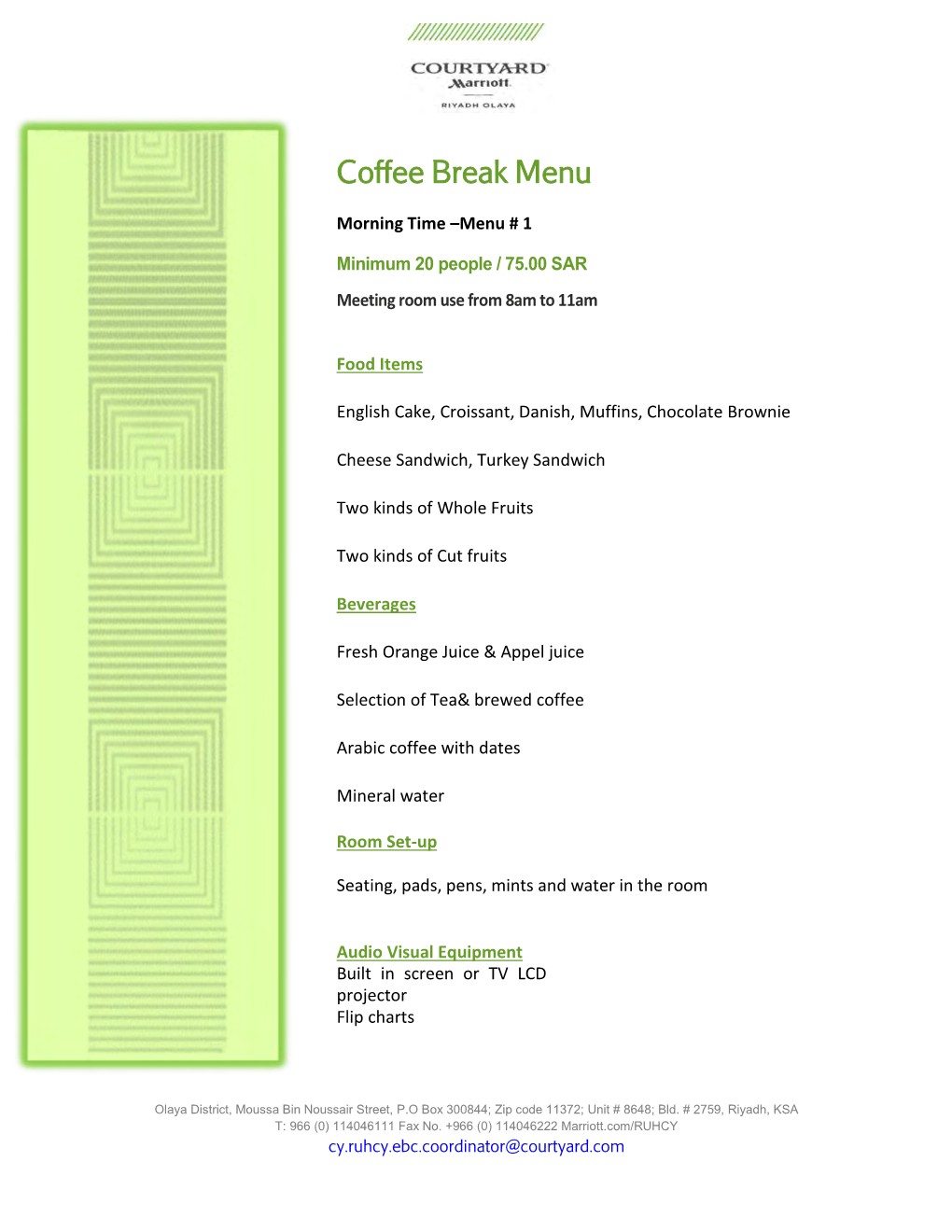 Meetings Imagined Menu