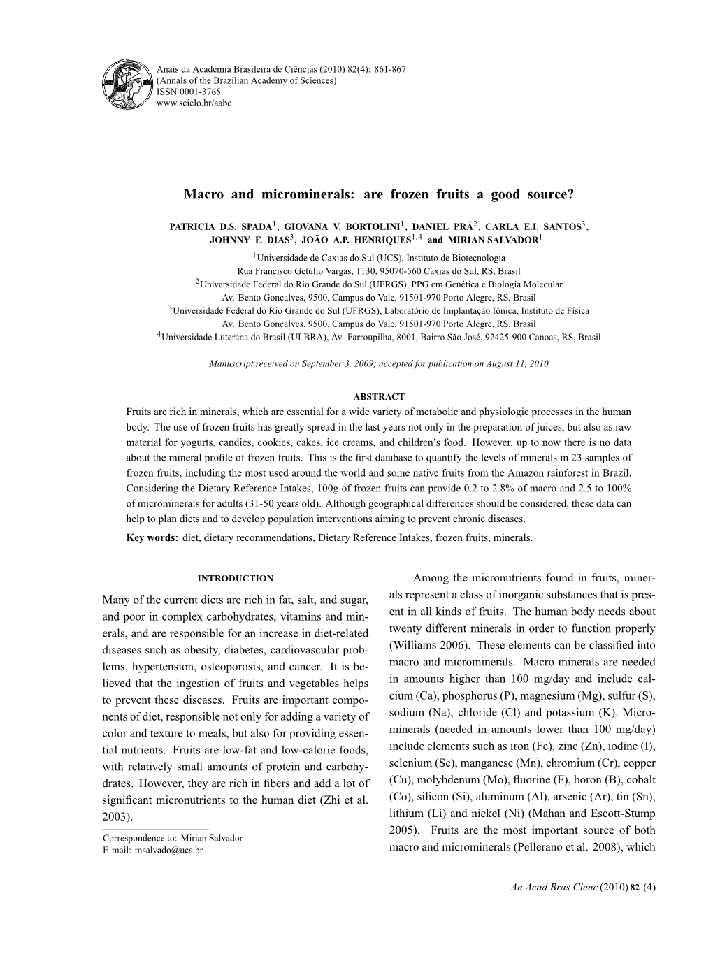 Macro and Microminerals: Are Frozen Fruits a Good Source?