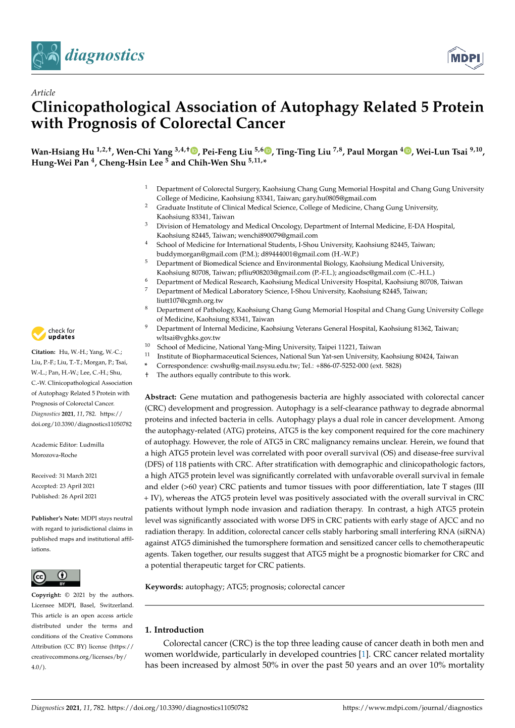 Clinicopathological Association of Autophagy Related 5 Protein with Prognosis of Colorectal Cancer