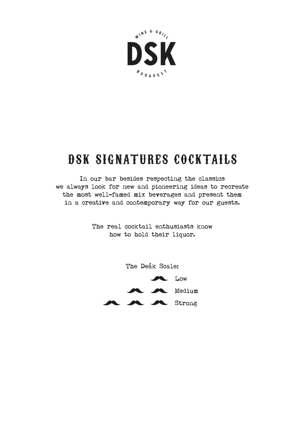 DSK Cocktails & Drinks Menu