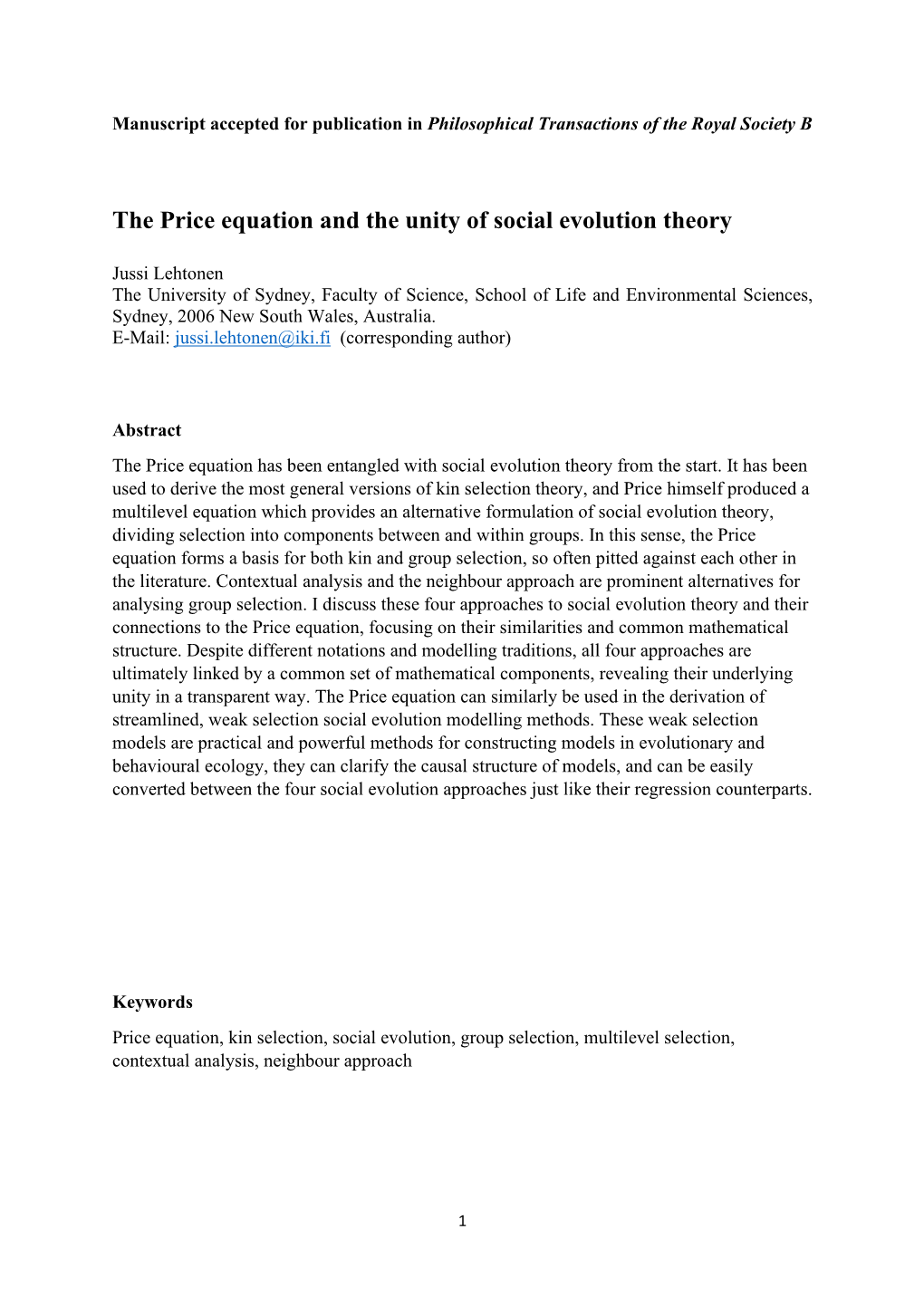 The Price Equation and the Unity of Social Evolution Theory