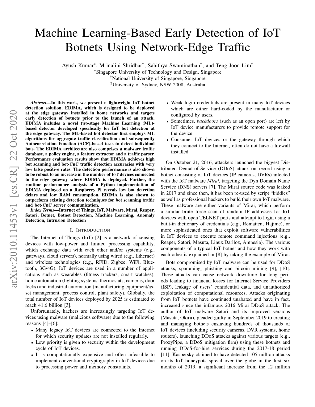 Machine Learning-Based Early Detection of Iot Botnets Using Network-Edge Trafﬁc