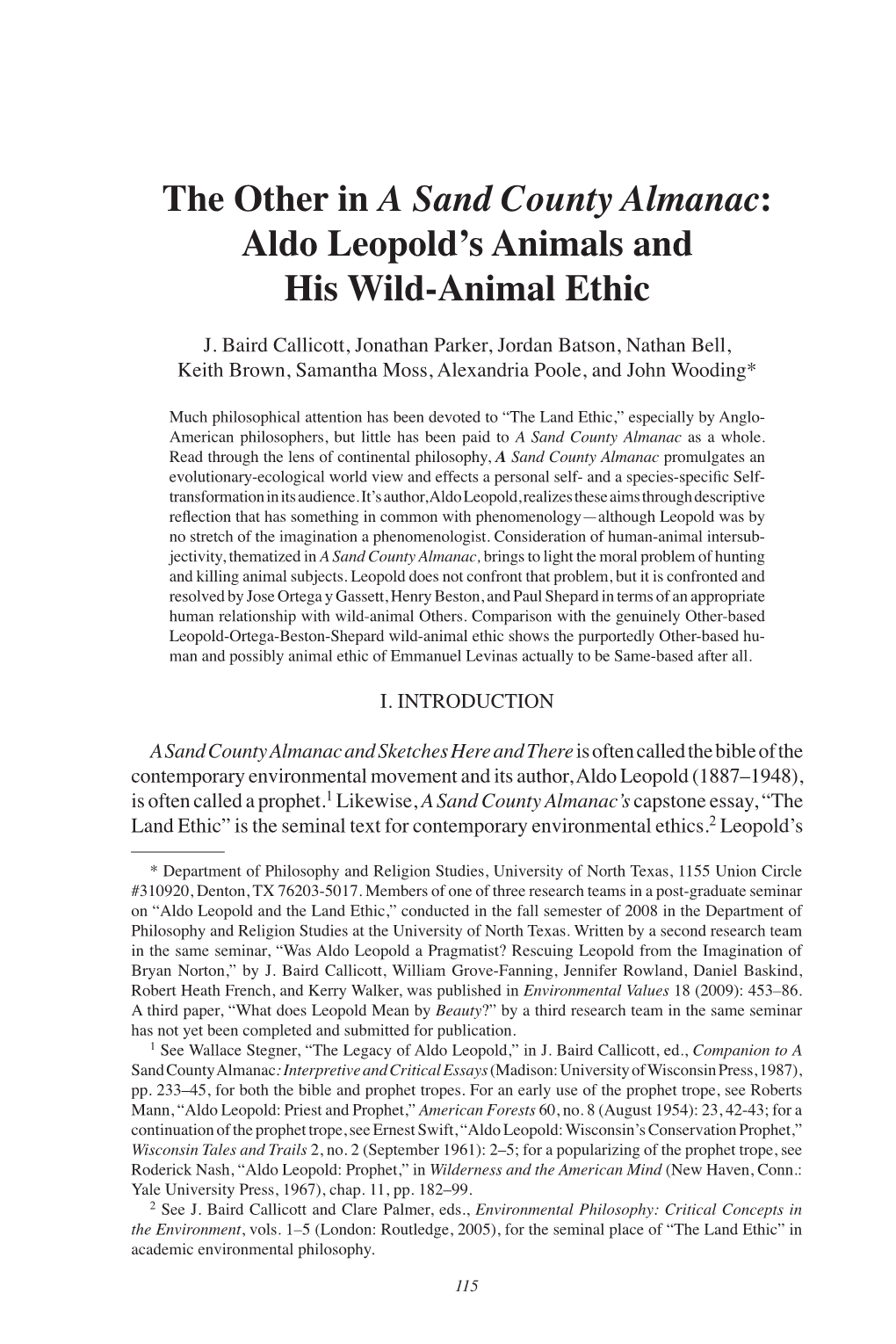 The Other in a Sand County Almanac : Aldo Leopold's Animals and His